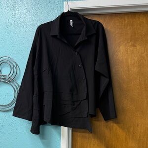 Xiao Black Asymmetrical Button-Up jacket